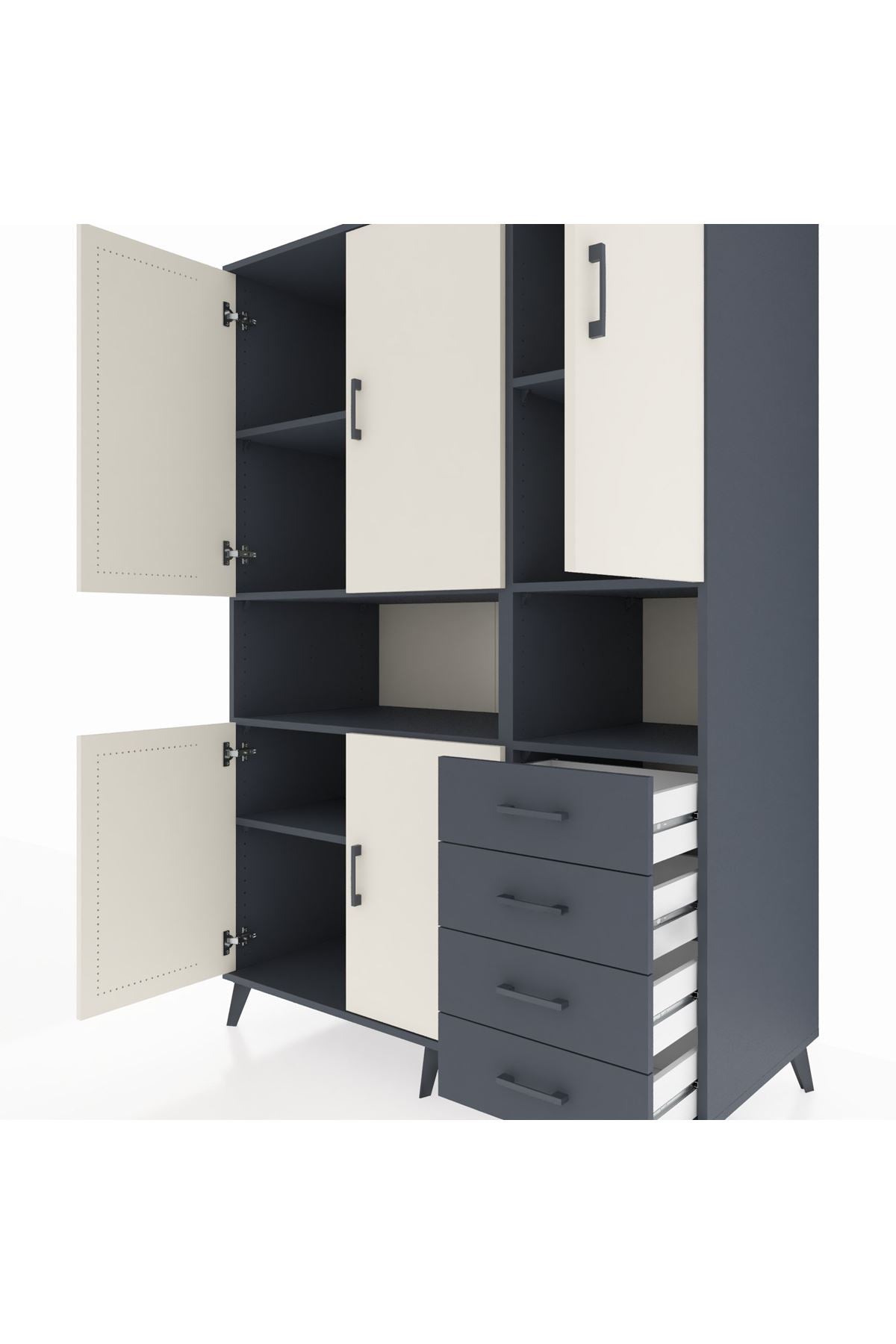 Kronos Dolap 7 Raflı 4 Çekmeceli 5 Kapaklı 132x59x195 Antrasit-Aytaşı/Antrasit