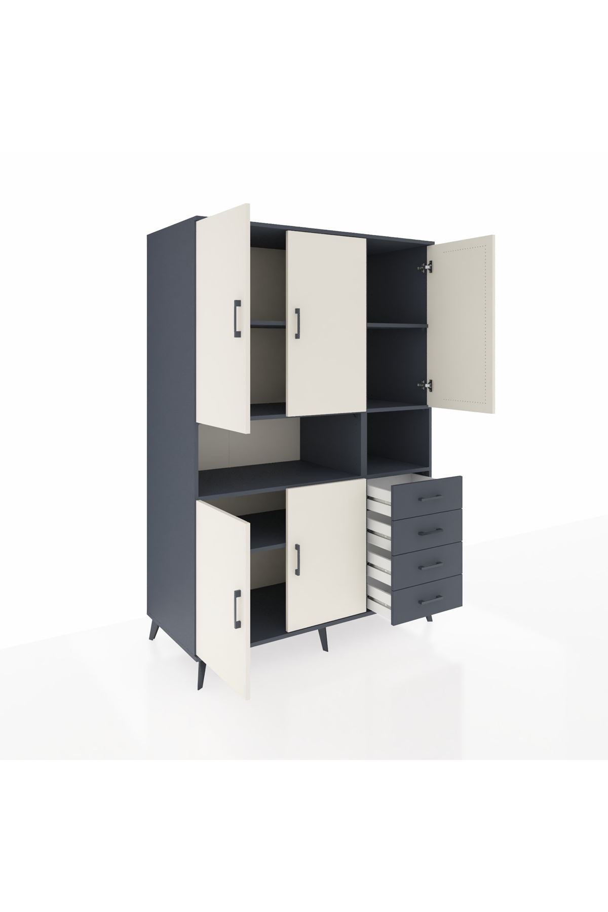 Kronos Dolap 7 Raflı 4 Çekmeceli 5 Kapaklı 132x59x195 Antrasit-Aytaşı/Antrasit