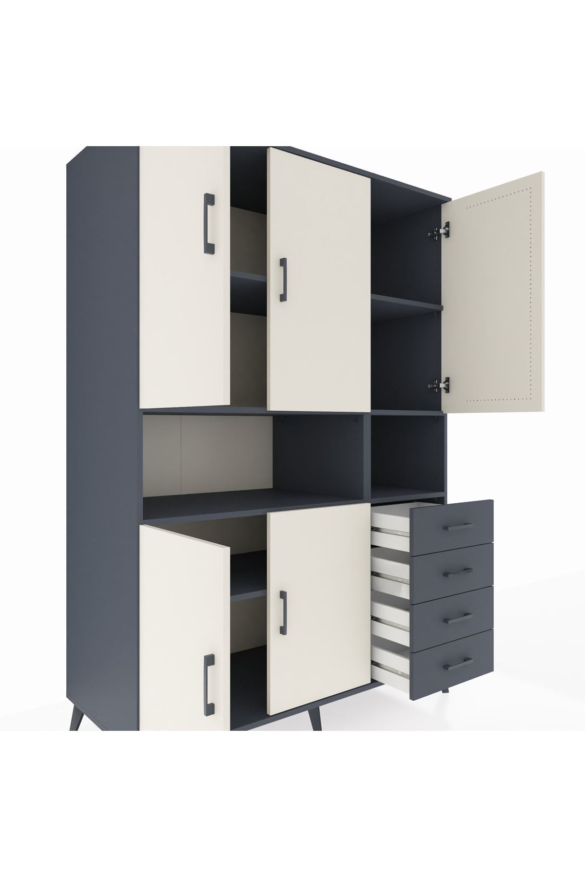 Kronos Dolap 7 Raflı 4 Çekmeceli 5 Kapaklı 132x59x195 Antrasit-Aytaşı/Antrasit