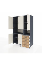 Kronos Dolap 7 Raflı 4 Çekmeceli 5 Kapaklı 132x59x195 Antrasit-Aytaşı/Çam