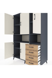 Kronos Dolap 7 Raflı 4 Çekmeceli 5 Kapaklı 132x59x195 Antrasit-Aytaşı/Çam