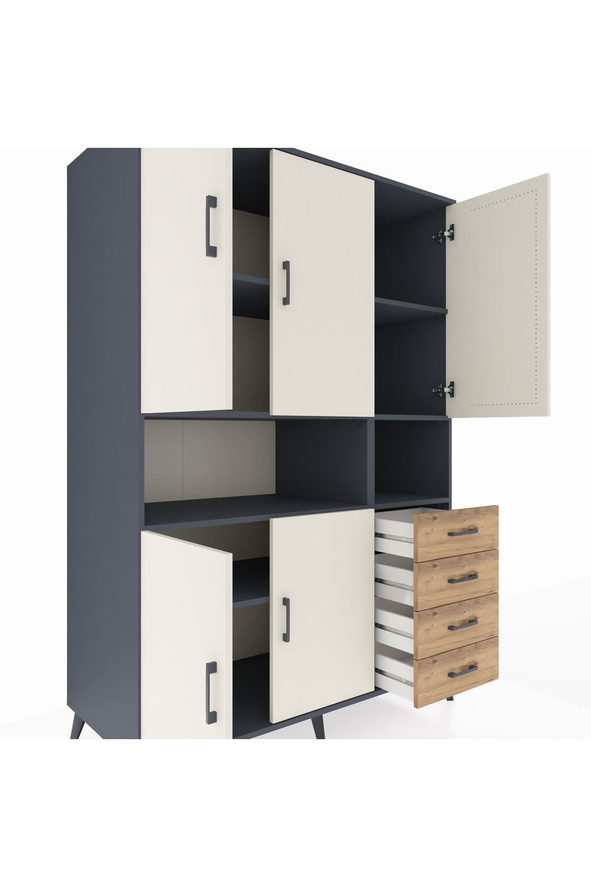 Kronos Dolap 7 Raflı 4 Çekmeceli 5 Kapaklı 132x59x195 Antrasit-Aytaşı/Çam