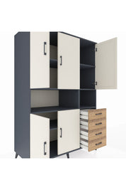 Kronos Dolap 7 Raflı 4 Çekmeceli 5 Kapaklı 132x59x195 Antrasit-Aytaşı/Çam