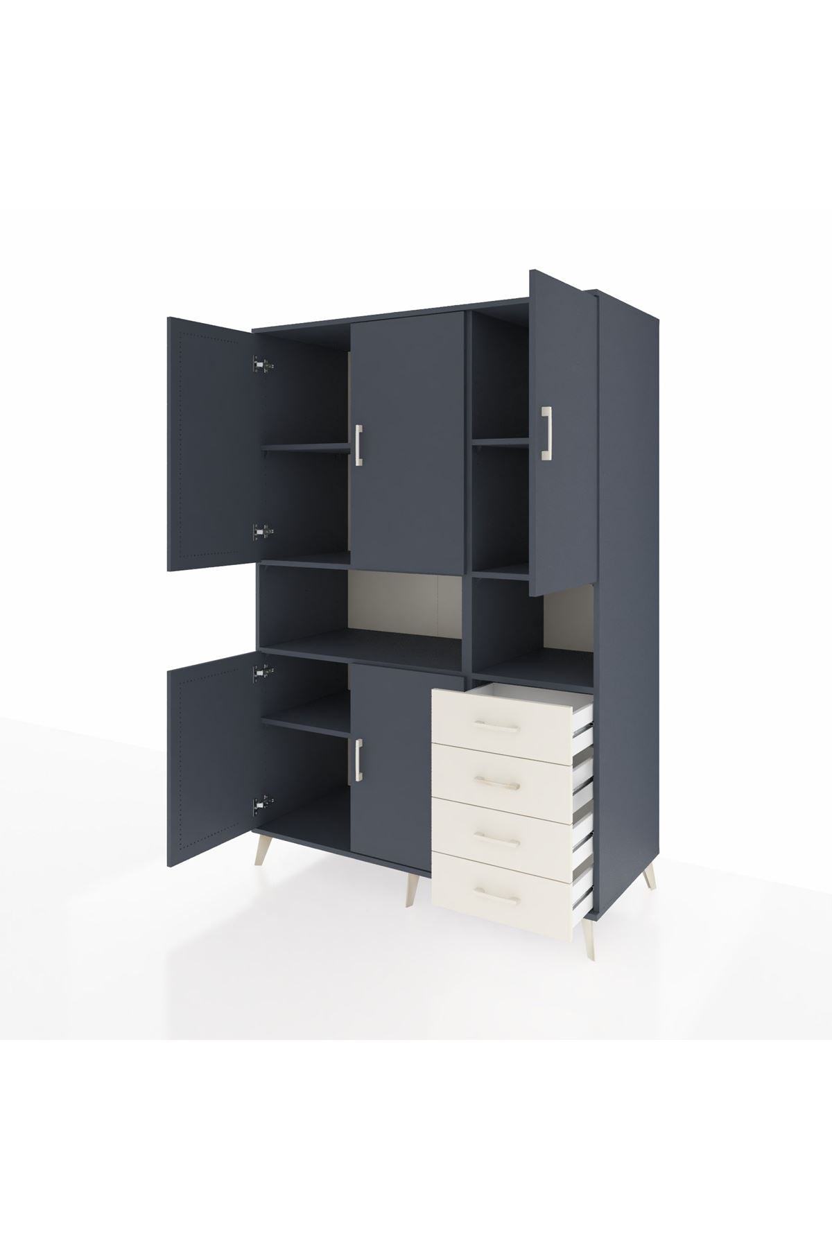 Kronos Dolap 7 Raflı 4 Çekmeceli 5 Kapaklı 132x59x195 Antrasit-Antrasit/Aytaşı