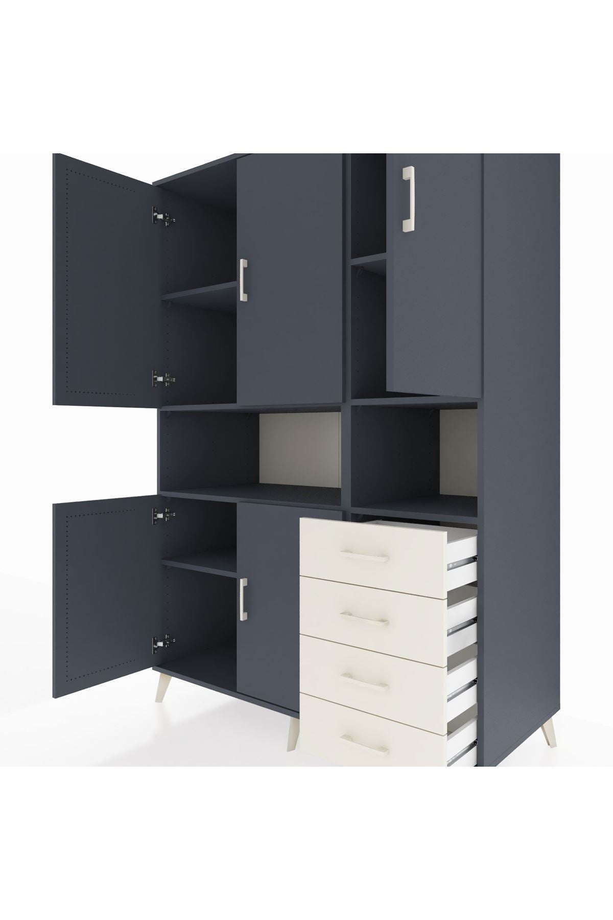 Kronos Dolap 7 Raflı 4 Çekmeceli 5 Kapaklı 132x59x195 Antrasit-Antrasit/Aytaşı