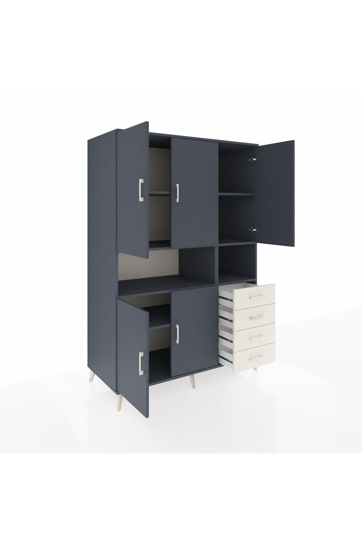 Kronos Dolap 7 Raflı 4 Çekmeceli 5 Kapaklı 132x59x195 Antrasit-Antrasit/Aytaşı