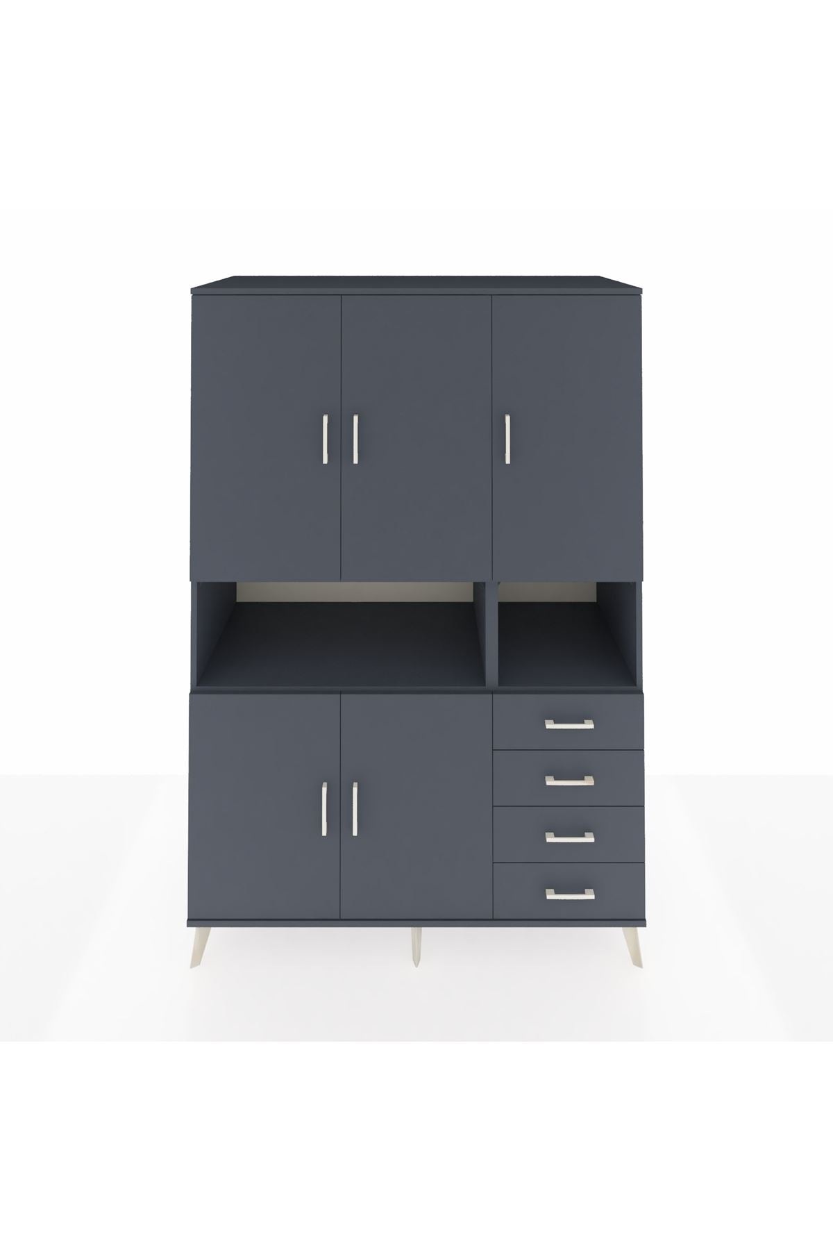 Kronos Dolap 7 Raflı 4 Çekmeceli 5 Kapaklı 132x59x195 Antrasit-Antrasit/Antrasit