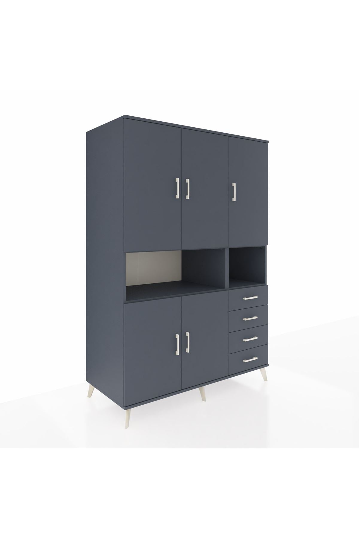 Kronos Dolap 7 Raflı 4 Çekmeceli 5 Kapaklı 132x59x195 Antrasit-Antrasit/Antrasit