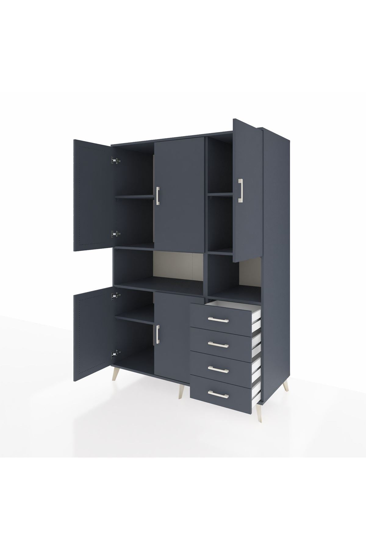 Kronos Dolap 7 Raflı 4 Çekmeceli 5 Kapaklı 132x59x195 Antrasit-Antrasit/Antrasit