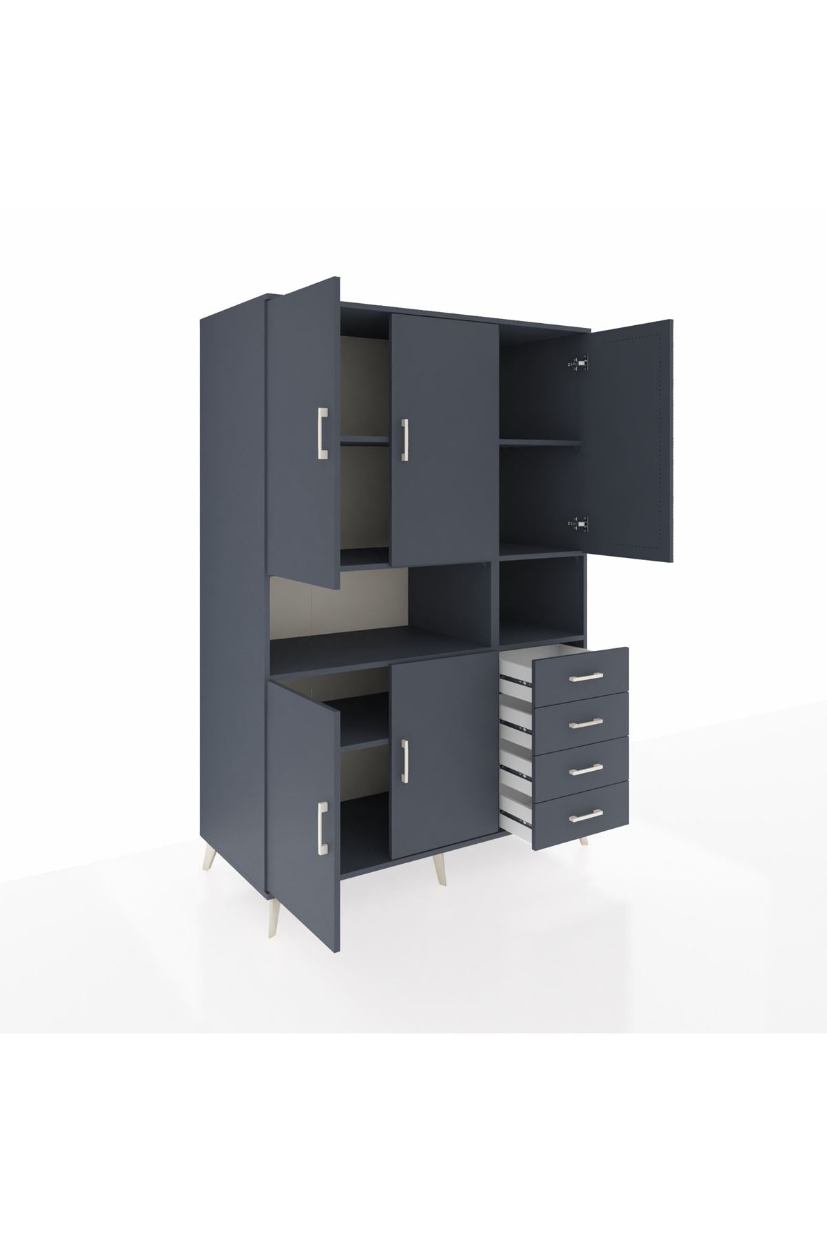 Kronos Dolap 7 Raflı 4 Çekmeceli 5 Kapaklı 132x59x195 Antrasit-Antrasit/Antrasit