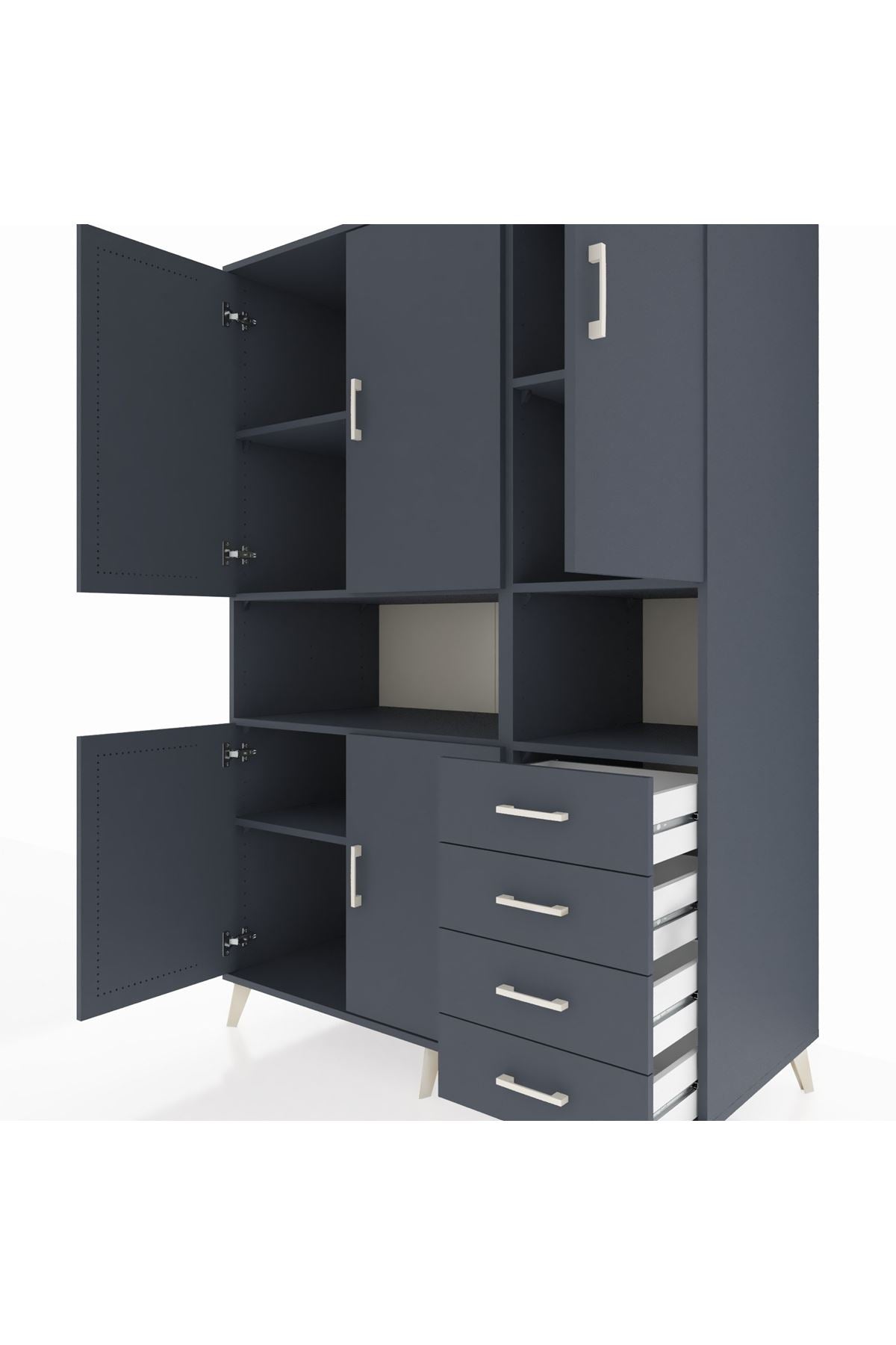 Kronos Dolap 7 Raflı 4 Çekmeceli 5 Kapaklı 132x59x195 Antrasit-Antrasit/Antrasit