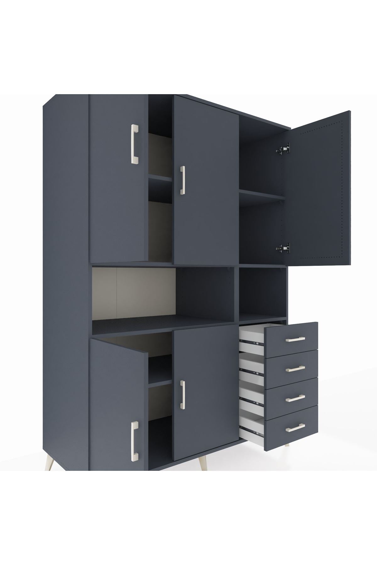 Kronos Dolap 7 Raflı 4 Çekmeceli 5 Kapaklı 132x59x195 Antrasit-Antrasit/Antrasit