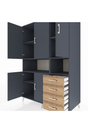 Kronos Dolap 7 Raflı 4 Çekmeceli 5 Kapaklı 132x59x195 Antrasit-Antrasit/Çam