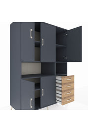 Kronos Dolap 7 Raflı 4 Çekmeceli 5 Kapaklı 132x59x195 Antrasit-Antrasit/Çam