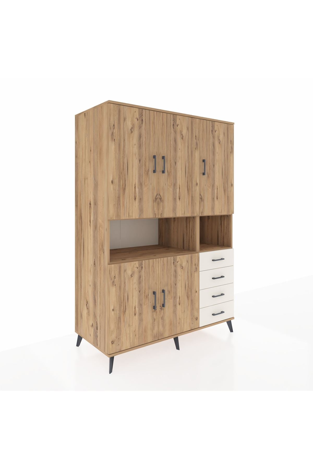 Kronos Dolap 7 Raflı 4 Çekmeceli 5 Kapaklı 132x59x195 Çam-Çam/Aytaşı