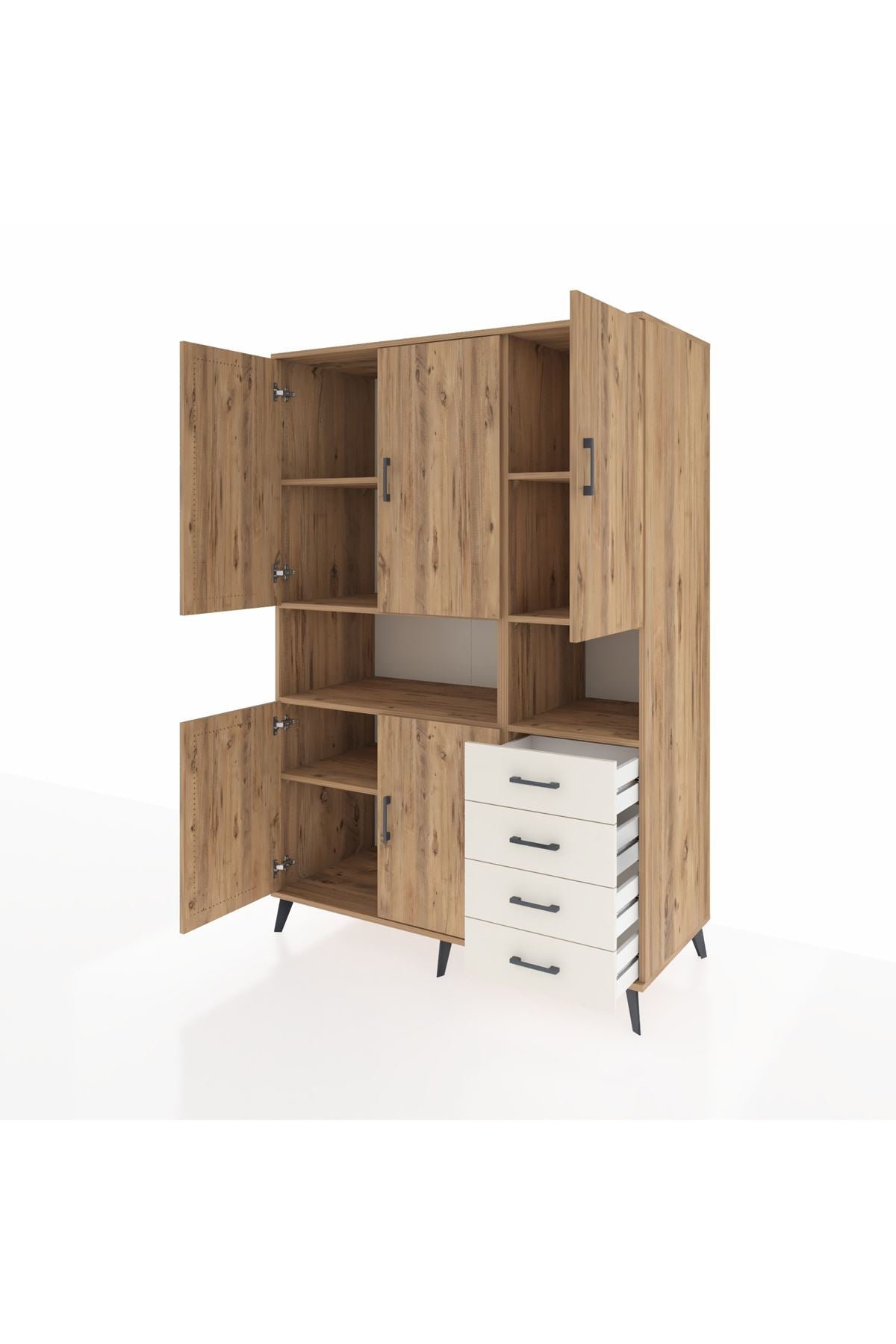 Kronos Dolap 7 Raflı 4 Çekmeceli 5 Kapaklı 132x59x195 Çam-Çam/Aytaşı