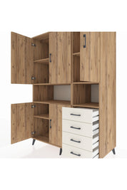 Kronos Dolap 7 Raflı 4 Çekmeceli 5 Kapaklı 132x59x195 Çam-Çam/Aytaşı