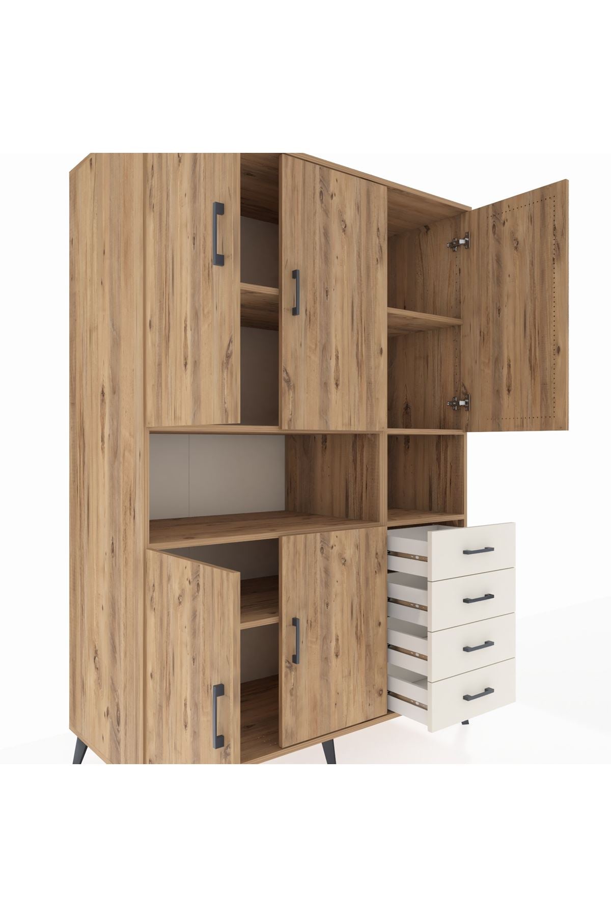 Kronos Dolap 7 Raflı 4 Çekmeceli 5 Kapaklı 132x59x195 Çam-Çam/Aytaşı