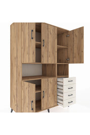 Kronos Dolap 7 Raflı 4 Çekmeceli 5 Kapaklı 132x59x195 Çam-Çam/Aytaşı