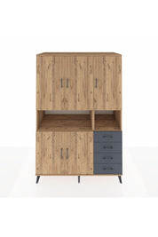 Kronos Dolap 7 Raflı 4 Çekmeceli 5 Kapaklı 132x59x195 Çam-Çam/Antrasit