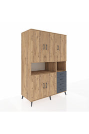 Kronos Dolap 7 Raflı 4 Çekmeceli 5 Kapaklı 132x59x195 Çam-Çam/Antrasit