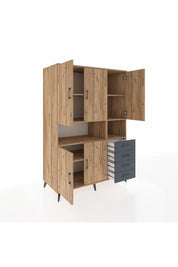 Kronos Dolap 7 Raflı 4 Çekmeceli 5 Kapaklı 132x59x195 Çam-Çam/Antrasit