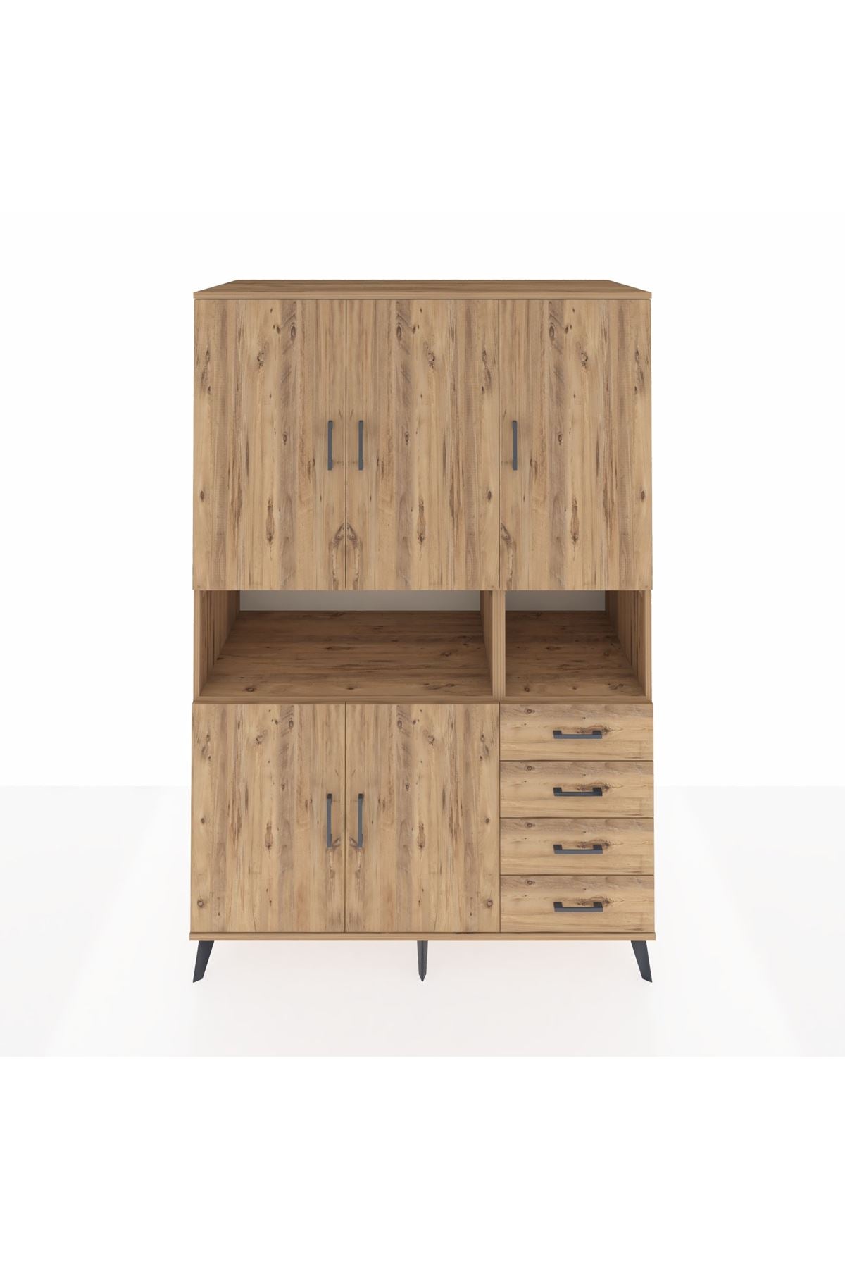 Kronos Dolap 7 Raflı 4 Çekmeceli 5 Kapaklı 132x59x195 Çam-Çam/Çam