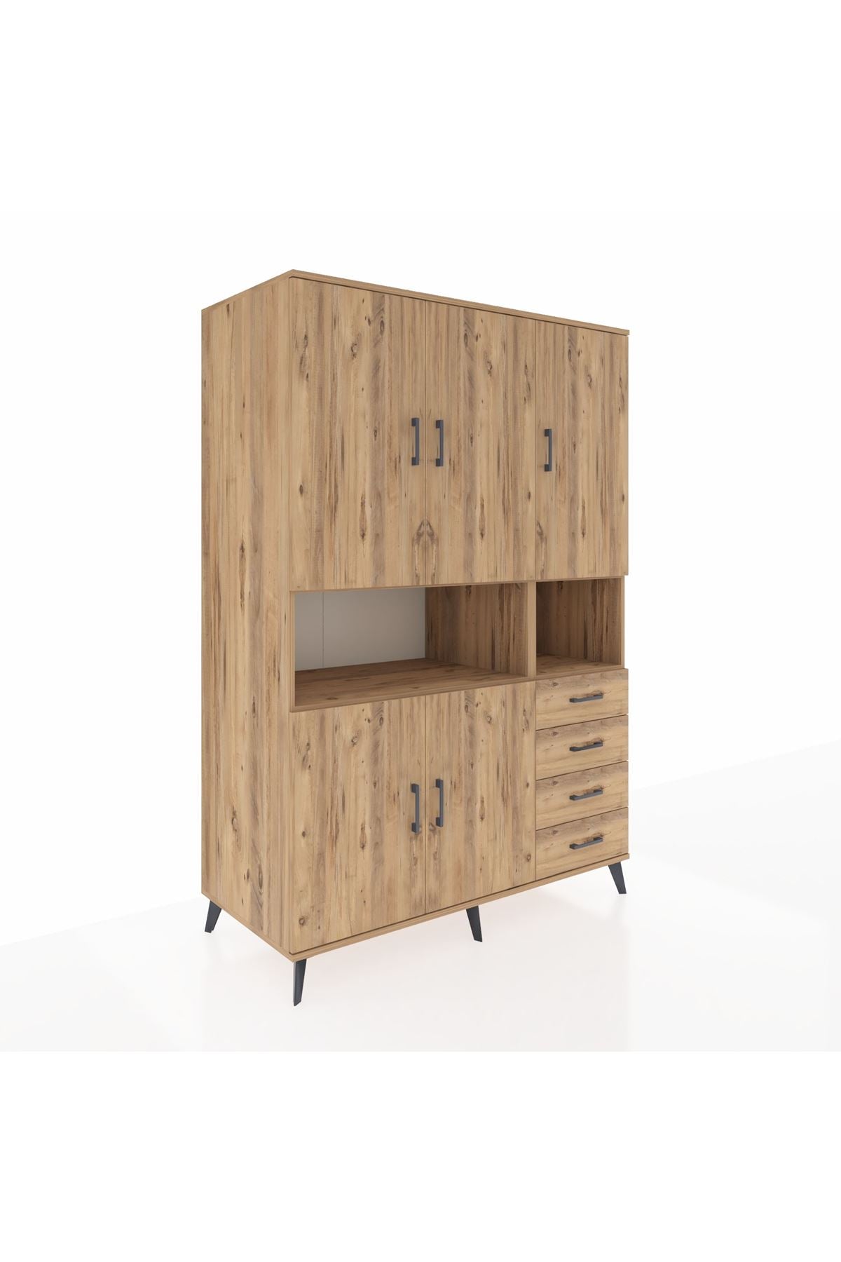 Kronos Dolap 7 Raflı 4 Çekmeceli 5 Kapaklı 132x59x195 Çam-Çam/Çam