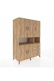 Kronos Dolap 7 Raflı 4 Çekmeceli 5 Kapaklı 132x59x195 Çam-Çam/Çam