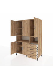 Kronos Dolap 7 Raflı 4 Çekmeceli 5 Kapaklı 132x59x195 Çam-Çam/Çam