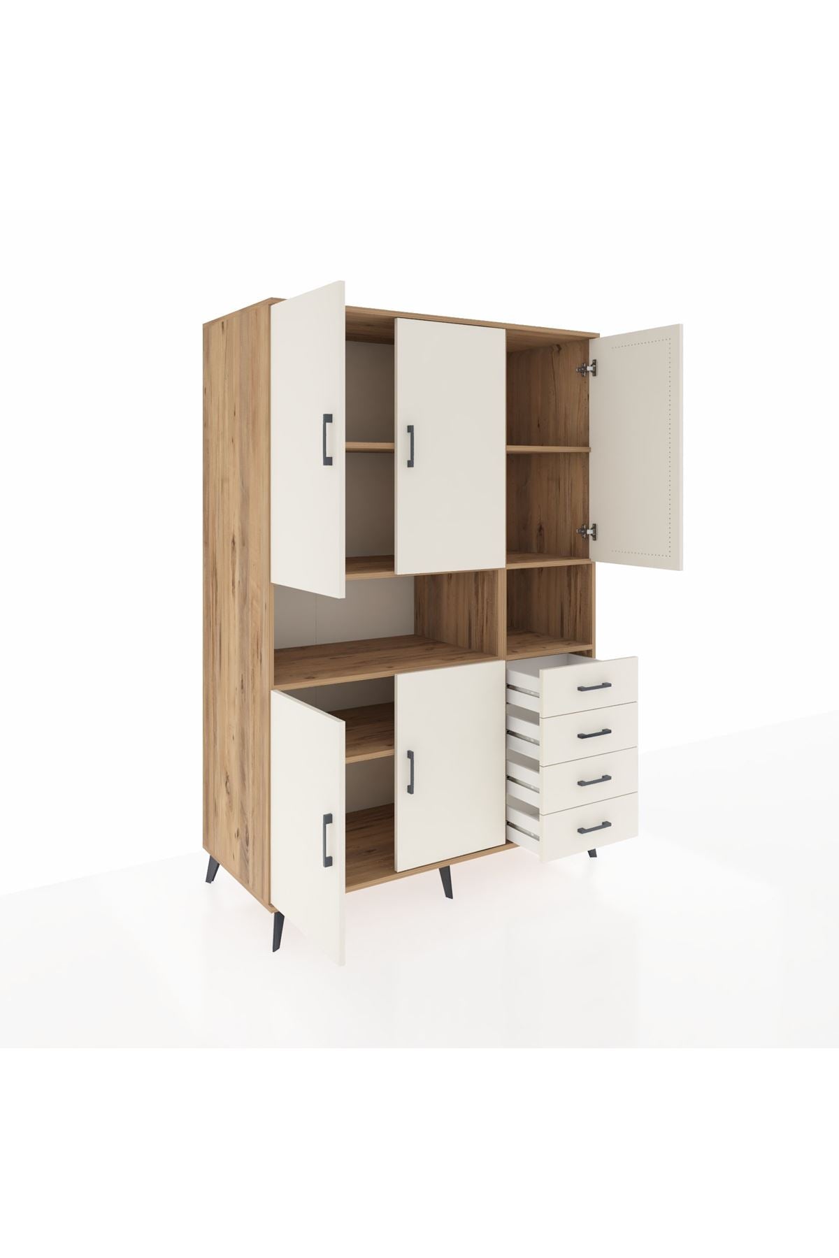 Kronos Dolap 7 Raflı 4 Çekmeceli 5 Kapaklı 132x59x195 Çam-Aytaşı/Aytaşı