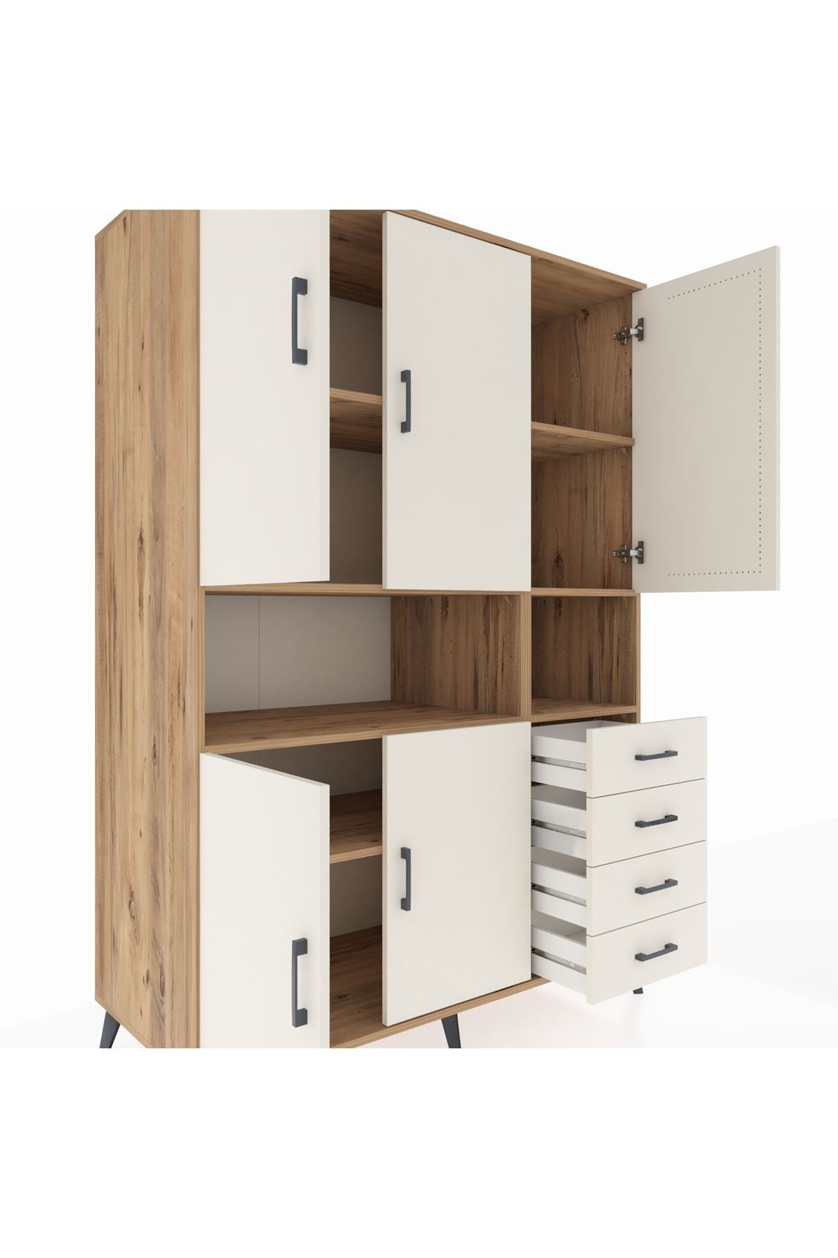 Kronos Dolap 7 Raflı 4 Çekmeceli 5 Kapaklı 132x59x195 Çam-Aytaşı/Aytaşı