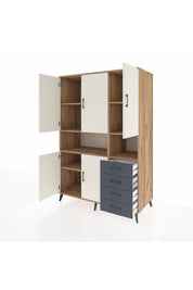 Kronos Dolap 7 Raflı 4 Çekmeceli 5 Kapaklı 132x59x195 Çam-Aytaşı/Antrasit