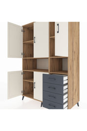 Kronos Dolap 7 Raflı 4 Çekmeceli 5 Kapaklı 132x59x195 Çam-Aytaşı/Antrasit