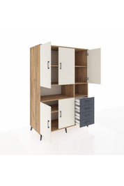 Kronos Dolap 7 Raflı 4 Çekmeceli 5 Kapaklı 132x59x195 Çam-Aytaşı/Antrasit