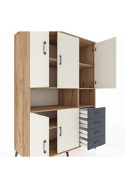 Kronos Dolap 7 Raflı 4 Çekmeceli 5 Kapaklı 132x59x195 Çam-Aytaşı/Antrasit