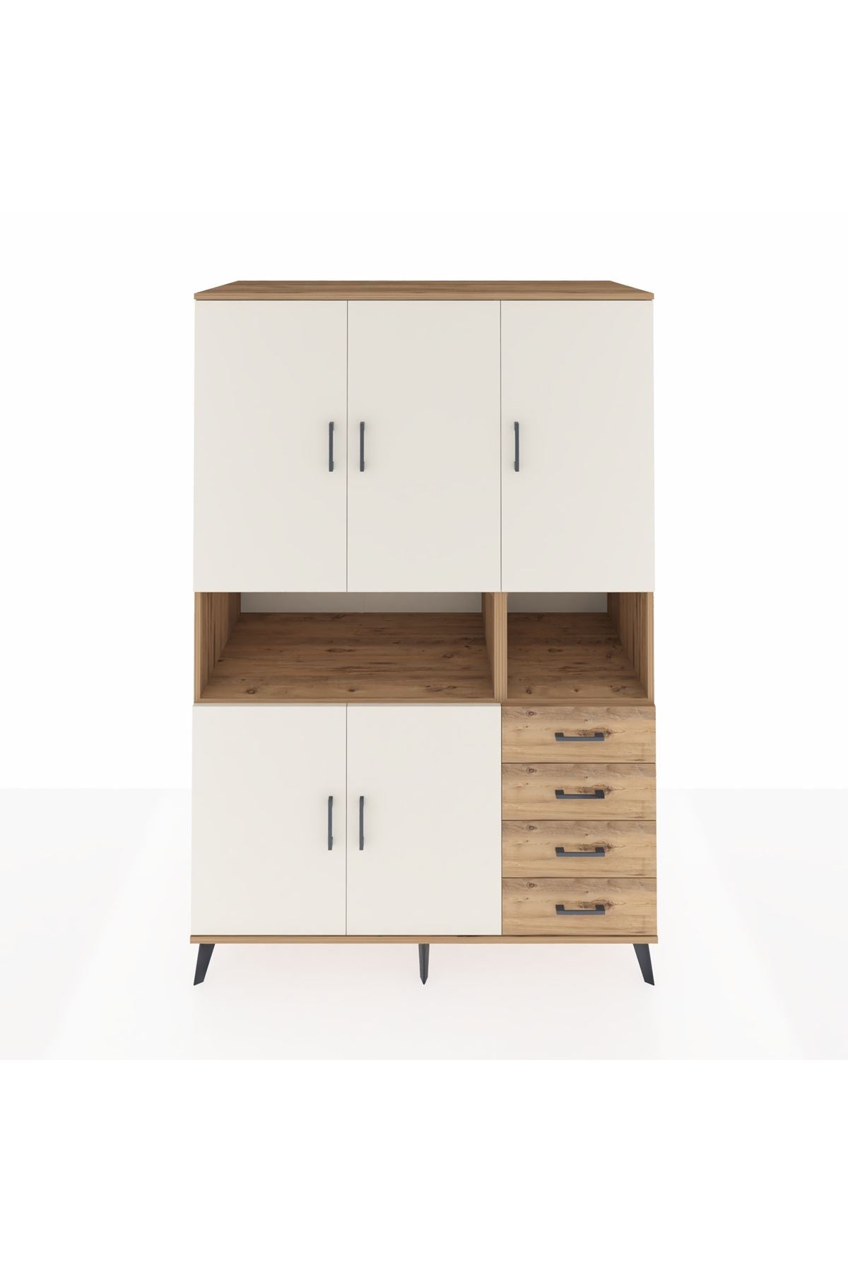 Kronos Dolap 7 Raflı 4 Çekmeceli 5 Kapaklı 132x59x195 Çam-Aytaşı/Çam