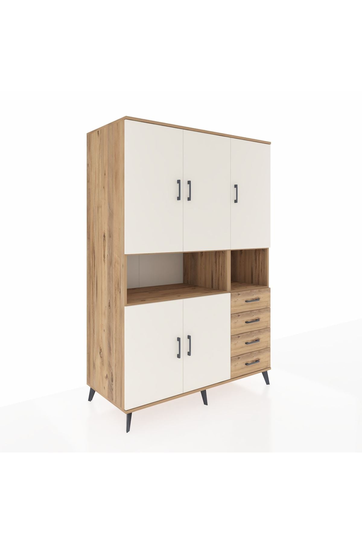 Kronos Dolap 7 Raflı 4 Çekmeceli 5 Kapaklı 132x59x195 Çam-Aytaşı/Çam