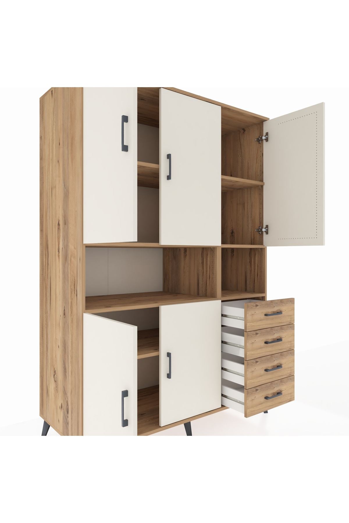 Kronos Dolap 7 Raflı 4 Çekmeceli 5 Kapaklı 132x59x195 Çam-Aytaşı/Çam