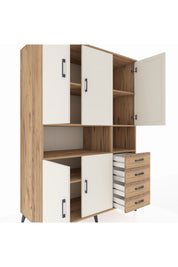 Kronos Dolap 7 Raflı 4 Çekmeceli 5 Kapaklı 132x59x195 Çam-Aytaşı/Çam