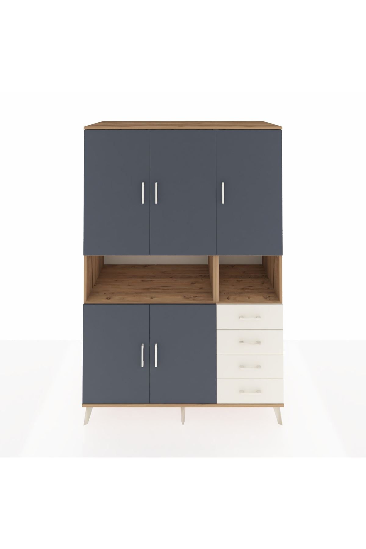 Kronos Dolap 7 Raflı 4 Çekmeceli 5 Kapaklı 132x59x195 Çam-Antrasit/Aytaşı