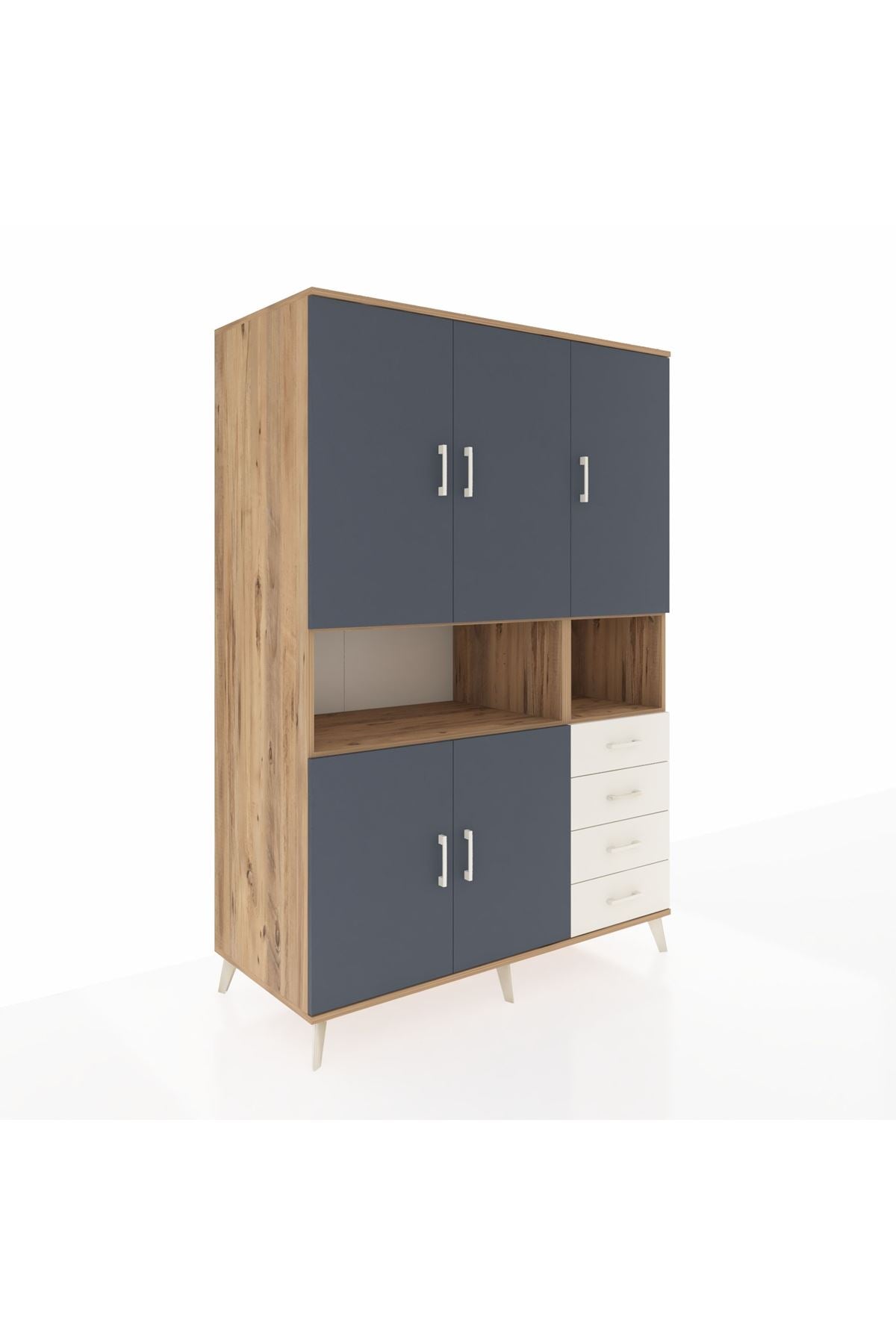 Kronos Dolap 7 Raflı 4 Çekmeceli 5 Kapaklı 132x59x195 Çam-Antrasit/Aytaşı