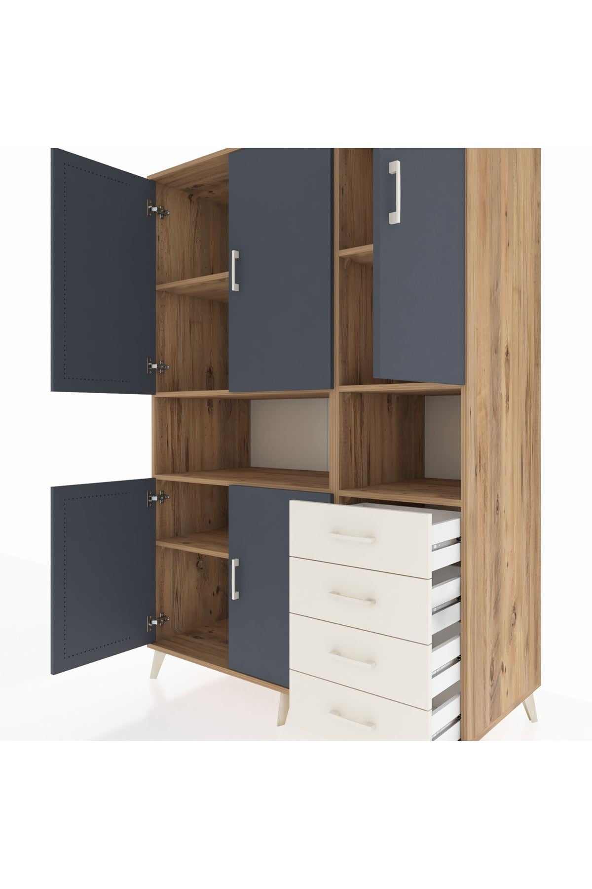 Kronos Dolap 7 Raflı 4 Çekmeceli 5 Kapaklı 132x59x195 Çam-Antrasit/Aytaşı