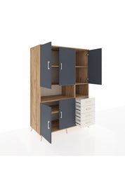 Kronos Dolap 7 Raflı 4 Çekmeceli 5 Kapaklı 132x59x195 Çam-Antrasit/Aytaşı