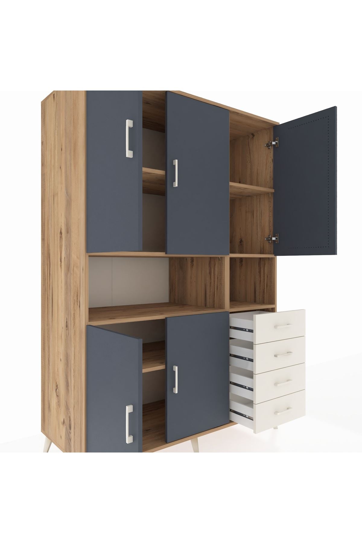 Kronos Dolap 7 Raflı 4 Çekmeceli 5 Kapaklı 132x59x195 Çam-Antrasit/Aytaşı