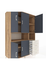 Kronos Dolap 7 Raflı 4 Çekmeceli 5 Kapaklı 132x59x195 Çam-Antrasit/Aytaşı