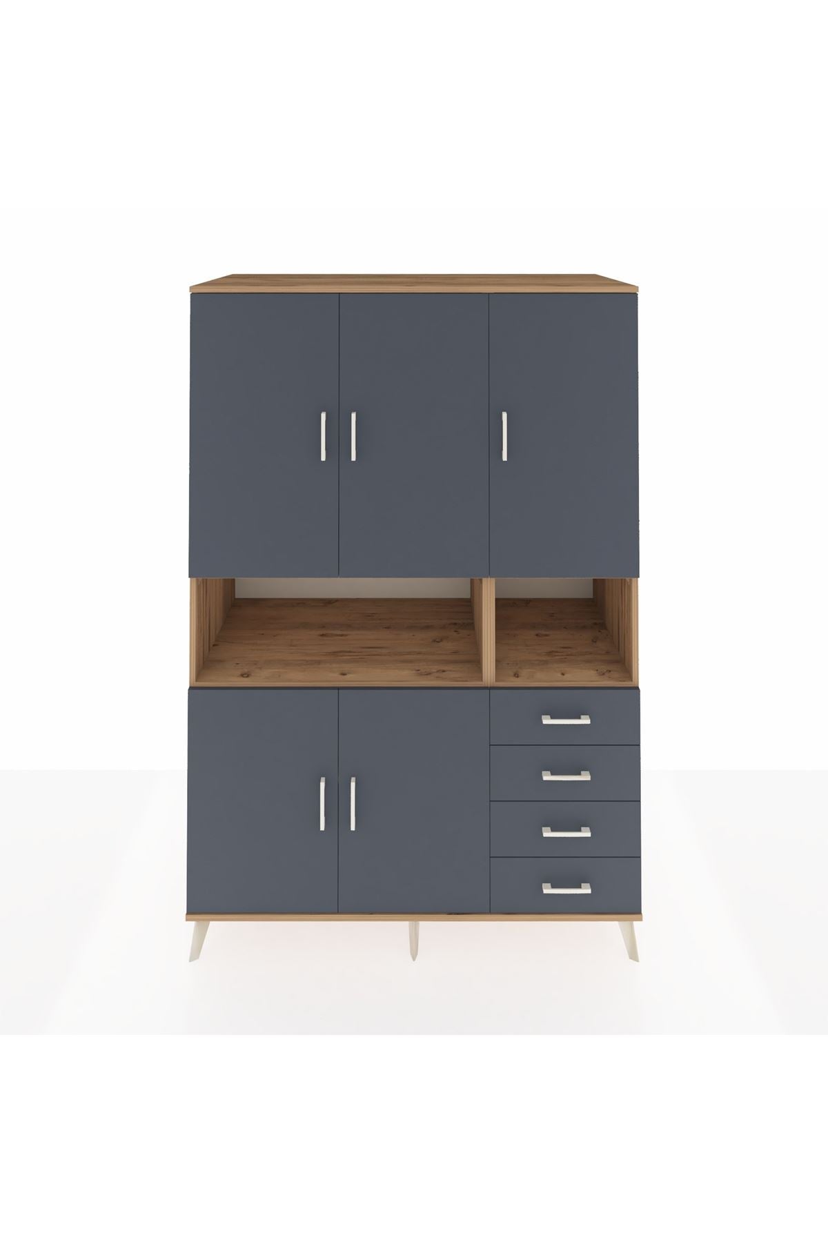 Kronos Dolap 7 Raflı 4 Çekmeceli 5 Kapaklı 132x59x195 Çam-Antrasit/Antrasit