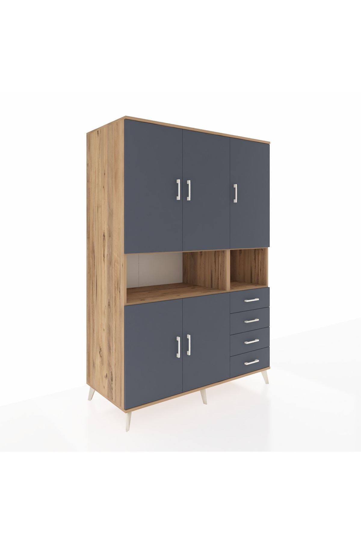 Kronos Dolap 7 Raflı 4 Çekmeceli 5 Kapaklı 132x59x195 Çam-Antrasit/Antrasit