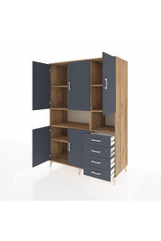 Kronos Dolap 7 Raflı 4 Çekmeceli 5 Kapaklı 132x59x195 Çam-Antrasit/Antrasit