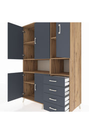 Kronos Dolap 7 Raflı 4 Çekmeceli 5 Kapaklı 132x59x195 Çam-Antrasit/Antrasit